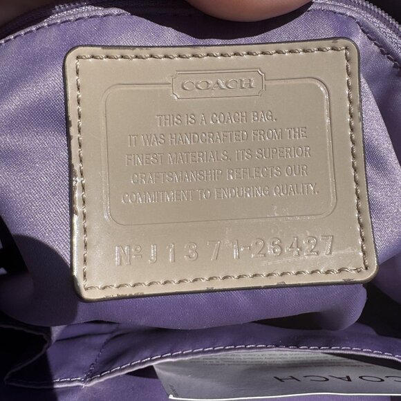 Coach Signature Beige Canvas & Leather Tote‎ Bag With Purple Lining - Picture 5 of 16